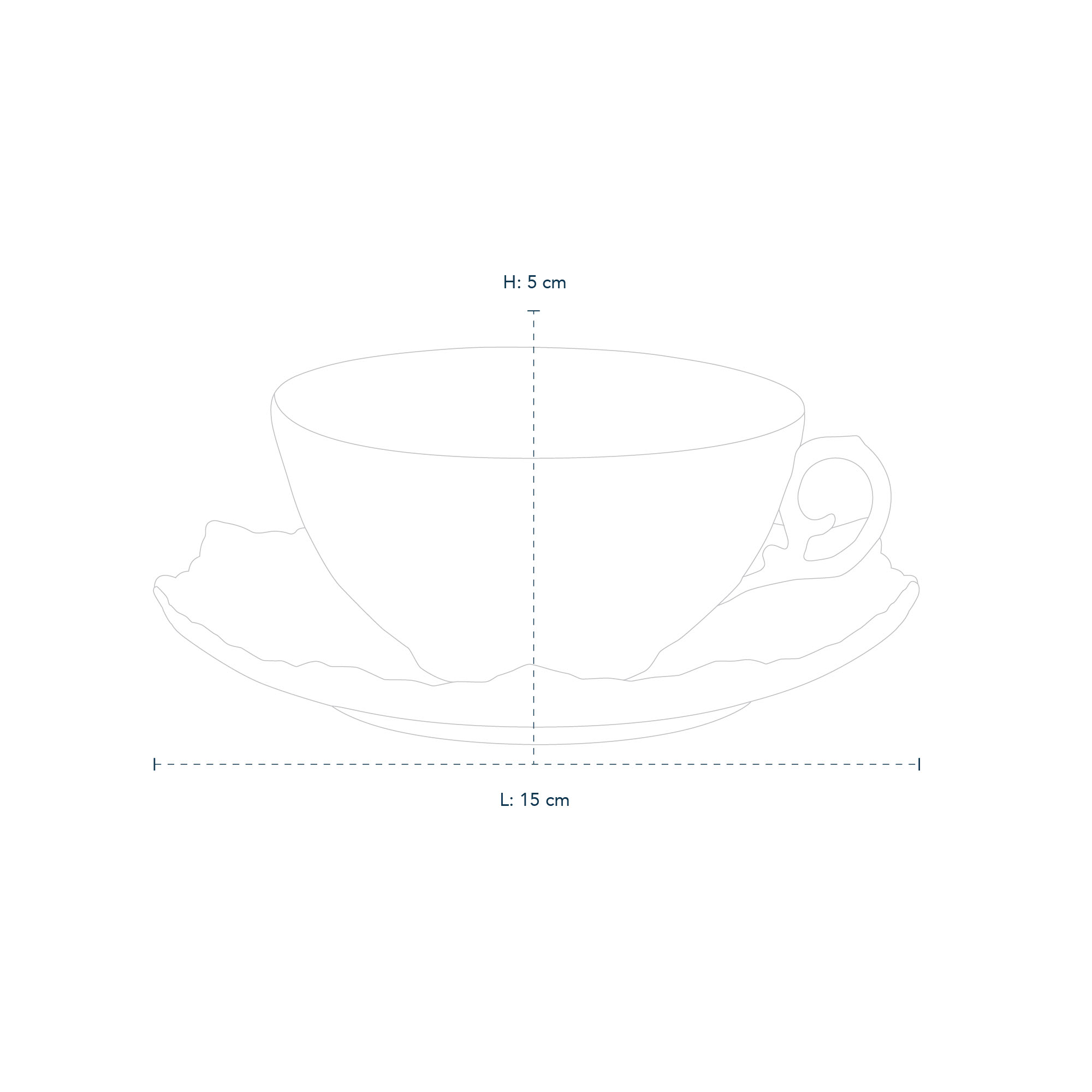 Line drawing of White Fluted Full Lace Cup and Saucer Tea 22 cl